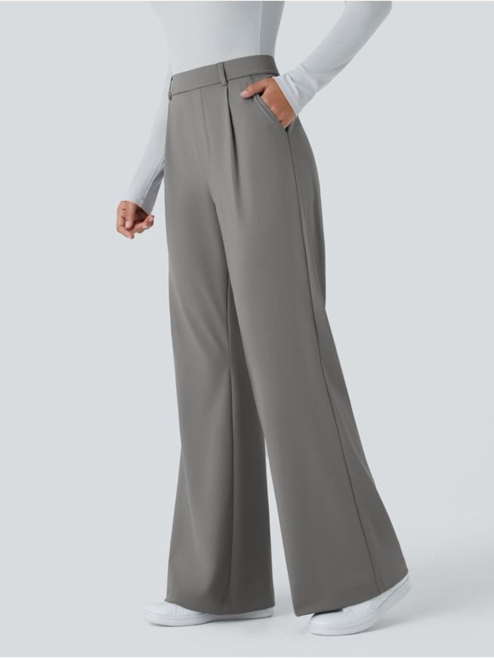 NWT Halara Flex™ DayStretch High Waisted Pocket Work Flare Pants Grey Women’s LP